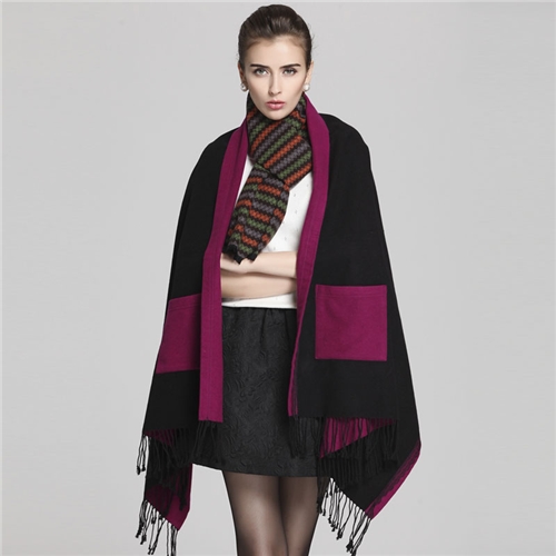 真絲拉絨口袋披肩