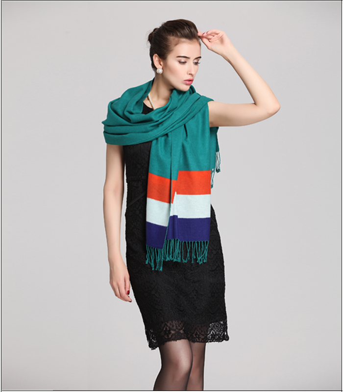 素色條紋披肩 拉絨披肩