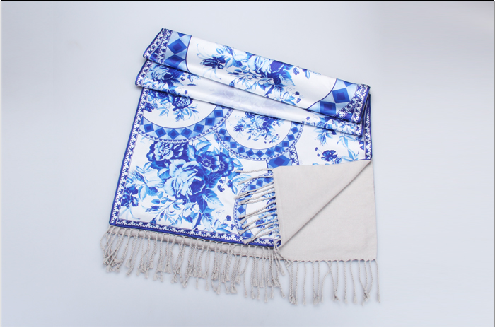 真絲披肩 印花披肩 青花瓷披肩