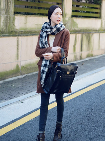 格子圍巾的搭配