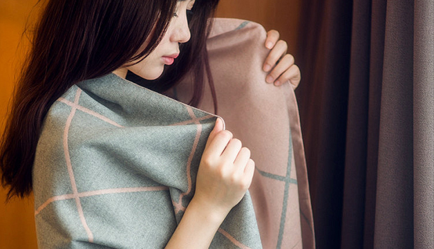 雙面拼色條紋女士披肩